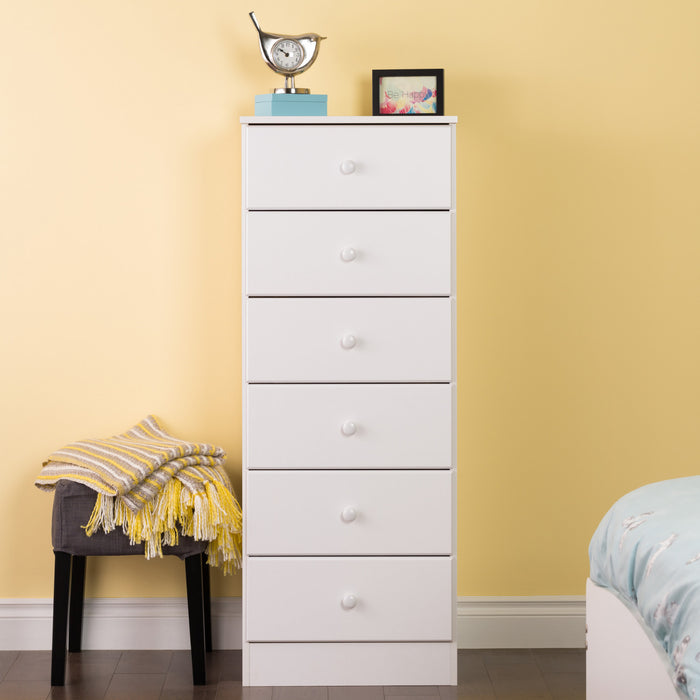 Commode verticale haute Astrid à 6 tiroirs - blanche