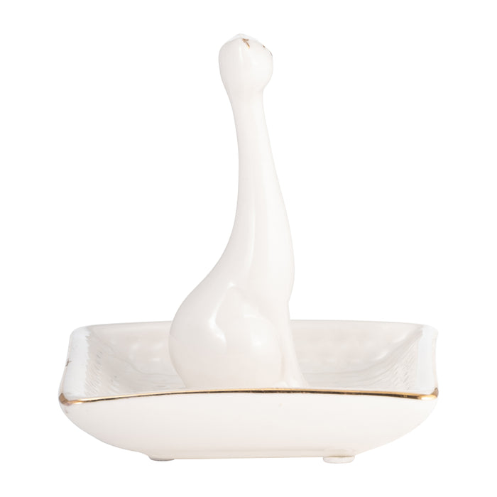 Porte-bagues chat carré en porcelaine - blanc et doré