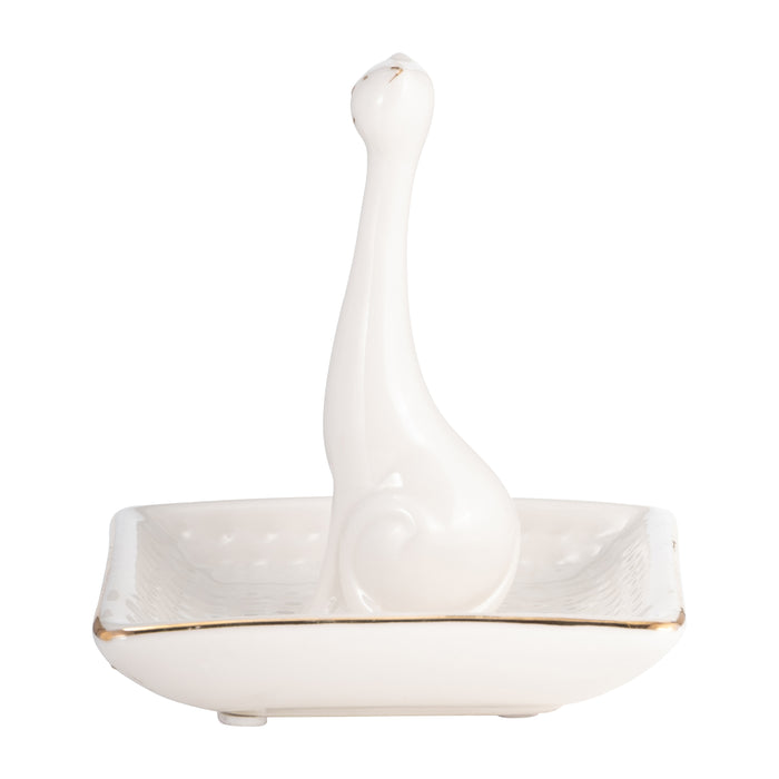 Porte-bagues chat carré en porcelaine - blanc et doré