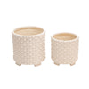 Cache-pot sur pied de 6 po/8 po en céramique blanche à pois - ensemble de 2