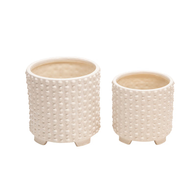 Ceramic 6"/8" White Footed Planter with Dots - Set of 2|Cache-pot sur pied de 6 po/8 po en céramique blanche à pois - ensemble de 2
