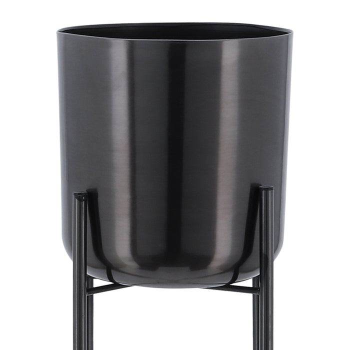 Cache-pot de 20 po/30 po/40 po en métal gris métallisé sur support - ensemble de 3