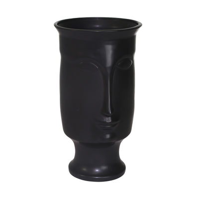 Ceramic 11" Face Vase with Base - Black|Vase de 11 po en céramique avec visage et base - noir