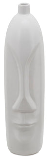 Vase en céramique blanche de 18 po avec visage