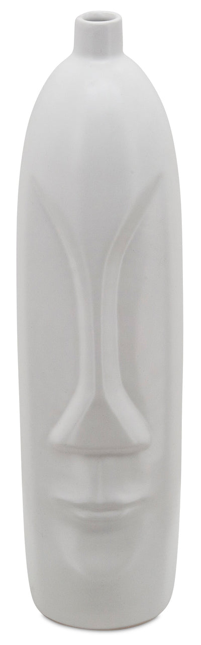 White 18" Face Vase|Vase en céramique blanche de 18 po avec visage