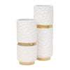 Vase de 13 po en céramique avec ceinture - blanc et doré