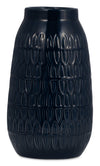 Vase gravé bleu marine de 10 po