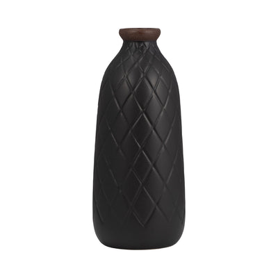 Ceramic 12" Plaid Textured Vase - Black | Vase de 12 po en céramique avec texture quadrillée - noir
