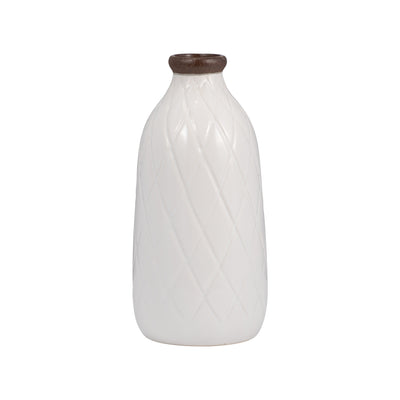 Ceramic 12" Plaid Textured Vase - White | Vase de 12 po en céramique avec texture quadrillée - blanc