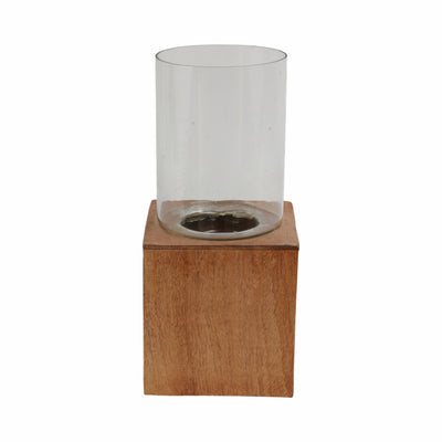 Wood 13" Square Base Pillar Candle Holder - Natural|Bougeoir de 13 po avec base pilier carrée en bois - naturel