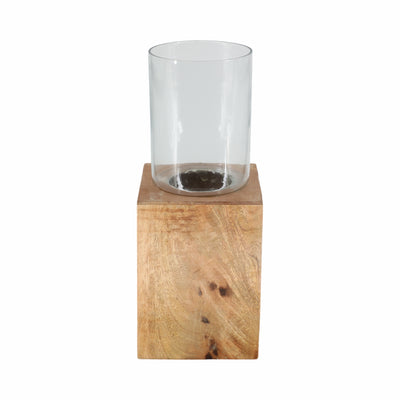 Wood 15" Square Base Pillar Candle Holder - Natural|Bougeoir de 15 po avec base pilier carrée en bois - naturel