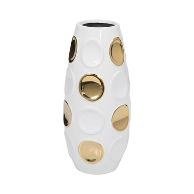13" Circle Emobossed Vase - White and Gold | Vase embossé de cercles de 13 po - blanc et doré