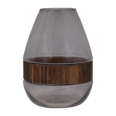 Glass 8" Belly Vase with Wood Band|Vase à panse de 8 po en verre avec bande en bois