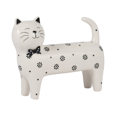 8" x 7" Daisies Cat - White | Chat de 8 po x 7 po à motif de marguerite - blanc