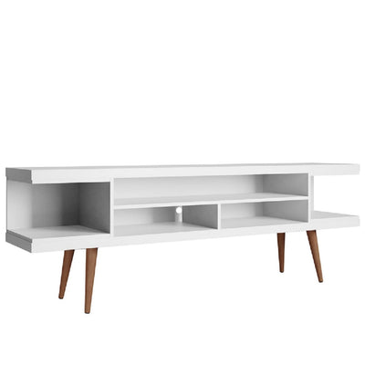 Manhattan Comfort Utopia 70.47" TV Stand with Splayed Wooden Legs & 4 Shelves - White|Meuble pour téléviseur Utopia de Manhattan Comfort de 70,47 po avec pattes évasées en bois et 4 tablettes - blanc