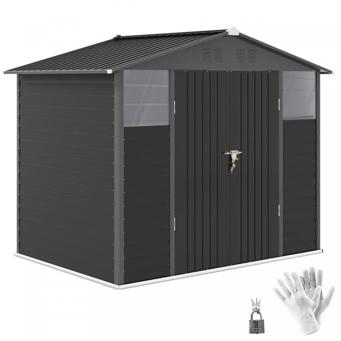 Outsunny Abri De Rangement 8' X 6', Abri A Outils En Metal, Gris Fonce