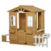 Outsunny Maison De Jeu En Bois D'exterieur Avec Porte Fenetres Boite Aux Lettres Porte-pot De Fleurs Banc De Station De Service Naturel