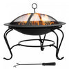 Outsunny 22\" Foyer Rond Patio Cheminee Chauffe-jardin Porche A Bois Portable Avec Tisonnier Et Pare-etincelles Noir