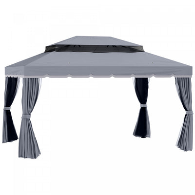 Outsunny 13' X 10' Patio Gazebo, Double roof Outdoor Gazebo Canopy Shelter With Netting & Curtains, |Outsunny 13' X 10' Tonnelle De Terrasse Exterieure Avec Double Toit En Polyester, Parois Laterales E
