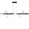 Luminaire suspendu horizontal Pearlene de Dainolite en verre transparent, avec fini noir mat et 8 ampoules