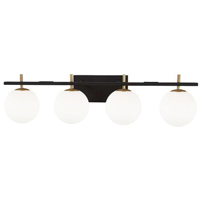 Dainolite Vivaldi 4 Light Vanity Light Matte Black/Aged Brass Lamp|Lumière de coiffeuse Vivaldi de Dainolite avec fini noir mat et laiton vieilli, et 4 ampoules