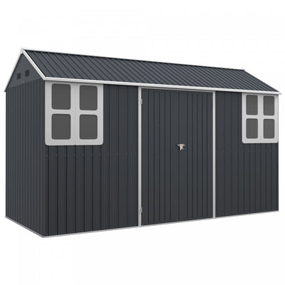 Outsunny 12' X 5.5' Metal Garden Storage Shed With Lockable Door Dark Grey|Outsunny Abri De Jardin En Metal 12' X 5,5' Avec Porte Verrouillable, Gris