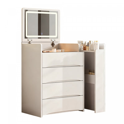 Sophia 3-in-1 Flip Mirror Vanity Table Set with LED Lights and Storage,White Mirror Cabinet | Sophia Ensemble de coiffeuse 3-en-1 avec miroir rabattable, lumieres LED et rangement, Blanc