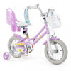 Costway 12 Pouces Enfants Velo Avec Roues D'entrainement Poupee Siege Panier Streamers Frein A Main Violet