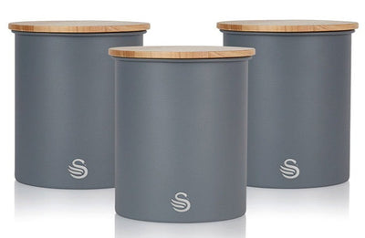 Salton Swan Nordic Grey Cannisters - Set of 3|Boîtes grises Swan de style nordique - ensemble de 3