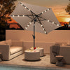 Parasol solaire Costway 7,5 ft avec lumieres LED, inclinaison par bouton-poussoir, manivelle, marron