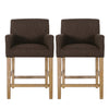 Ensemble De 2 Tabourets De Comptoir Gabrielle, Assise 66 cm – Tissu Rembourre Et Pieds En Bois Massif, Brun