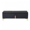Banc Coffre De Rangement Tony En Velours Doux Avec Pieds Metalliques, Noir