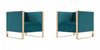 Fauteuil lounge en velours Trillium style milieu du siecle, couleur sarcelle - Lot de 2