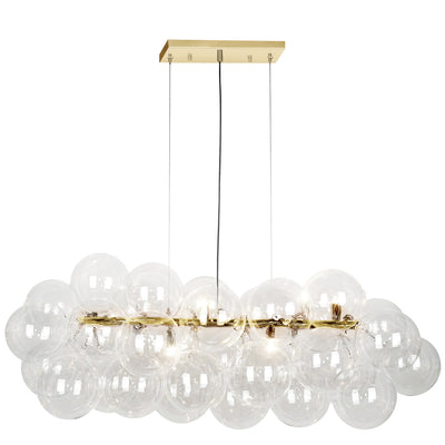 Dainolite Comet 10 Light Horizontal Pendant Aged Brass Clear Glass Lamp|Luminaire suspendu horizontal Comet de Dainolite en verre transparent, avec fini laiton vieilli et 10 ampoules