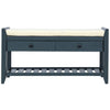 Banc A Chaussures Stephanie En Pin Avec Siege Rembourre Et Tiroirs De Rangement, Bleu Marine Antique
