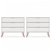 Commode Rockefeller Mid-Century Modern 89 cm en blanc (3 tiroirs) – Lot de 2