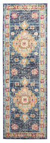 Tapis de Couloir Traditionnel Lotus 2'8\" x 8'2\" en Bleu marin