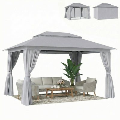 Outsunny 10'x13' Patio Gazebo, UPF50+ Double Roof Outdoor Gazebo, Dark Grey