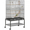 Pawhut Cage A Oiseaux Avec Support Roulant, Jouets, Pour Perruches Canaris Pinsons Inseparables Perruches, Cage A Perroquets Avec Accessoires, Etagere De Rangement, Noir