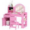 Qaba Ensemble de Coiffeuse pour Enfants, Miroir Lumineux, Tabouret, Rose
