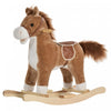 Qaba Cheval A Bascule En Peluche Sur Bascules En Bois Avec Sons, Base En Bois, Chaise A Bascule Pour Bebe De 36 A 72 Mois, Marron