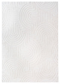 Tapis Lavable A Poils Longs En Velours Creme A Motifs Circulaires 5'x7'