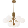 Lustre Amanda de Dainolite en verre blanc opale, avec fini laiton vieilli et 9 ampoules