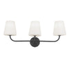 Lumière de coiffeuse Eleanor de Dainolite en verre blanc opale, avec fini noir mat et 3 ampoules