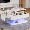 Logan table basse relevable – table avec eclairage LED et plateau extensible, blanc