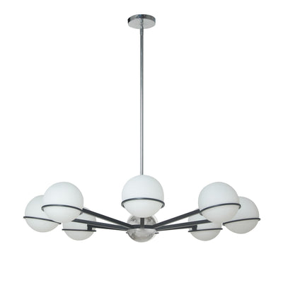 Dainolite Sofia 8 Light Chandelier Matte Black/Polished Chrome White Opal Glass Lamp|Lustre Sofia de Dainolite en verre blanc opale, avec fini noir mat et chromé poli et 8 ampoules