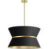 Luminaire suspendu Caterine de Dainolite de 24 po de diamètre, avec abat-jour noir, anneau argenté, fini laiton vieilli et 4 ampoules