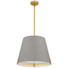 Luminaire suspendu Preston de Dainolite de 19 po de diamètre avec abat-jour en tissu gris, fini laiton vieilli et 4 ampoules