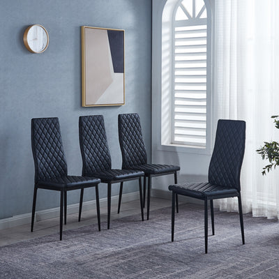Ava Modern Diamond Grid Pattern Dining Chair Set (4-Pack) with Fireproof Leather and Metal Frame,Black | Ensemble de chaises de salle a manger modernes Ava avec motif de grille en diamant (lot de 4), cuir ignifuge et cadre en metal, noir
