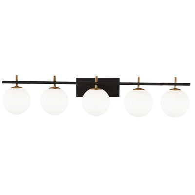 Dainolite Vivaldi 5 Light Vanity Light Matte Black/Aged Brass Lamp|Lumière de coiffeuse Vivaldi de Dainolite avec fini noir mat et laiton vieilli, et 5 ampoules